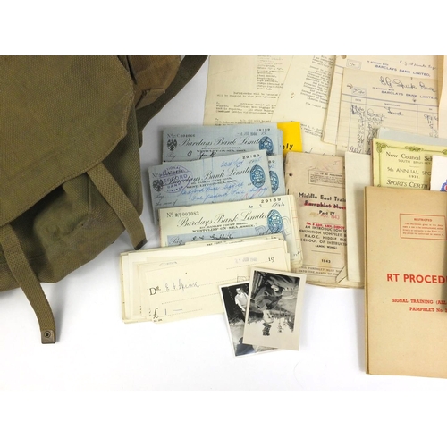 653 - Box of Military interest ephemera including cheques, regulations for army ordnance services, an enam... 