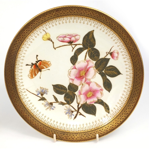 697 - Set of six Victorian Royal Worcester porcelain plates each hand painted and gilded with flowers and ... 