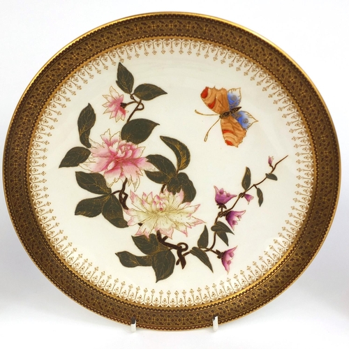 697 - Set of six Victorian Royal Worcester porcelain plates each hand painted and gilded with flowers and ... 