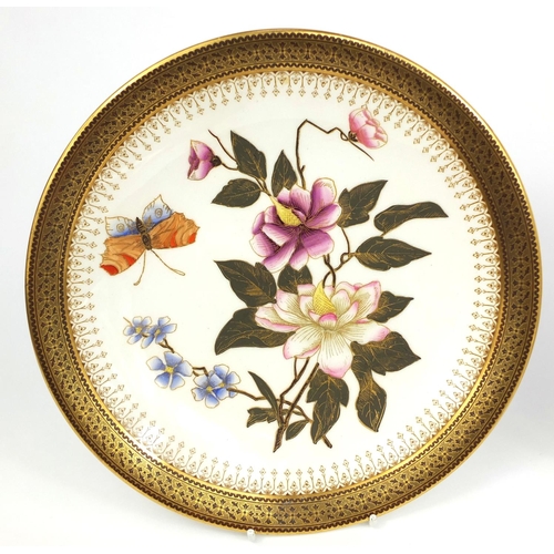 697 - Set of six Victorian Royal Worcester porcelain plates each hand painted and gilded with flowers and ... 