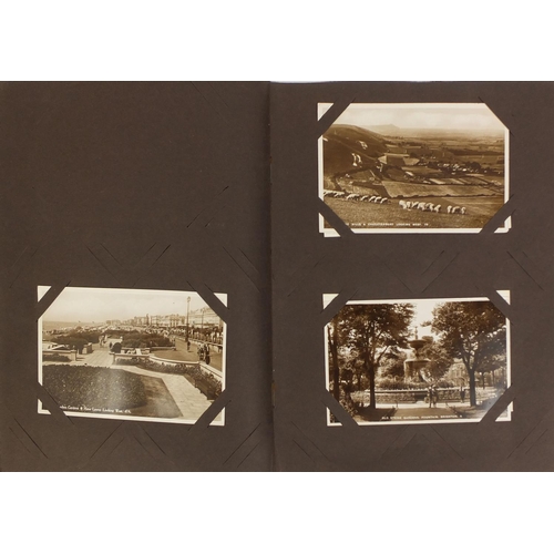 205 - Postcard album including Military, shipping and topographical examples, ones titled Infantry firing ... 