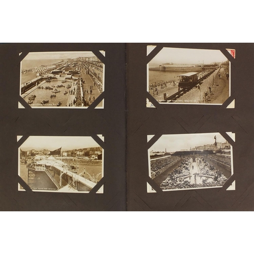 205 - Postcard album including Military, shipping and topographical examples, ones titled Infantry firing ... 