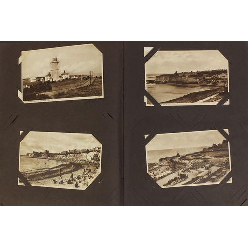 205 - Postcard album including Military, shipping and topographical examples, ones titled Infantry firing ... 