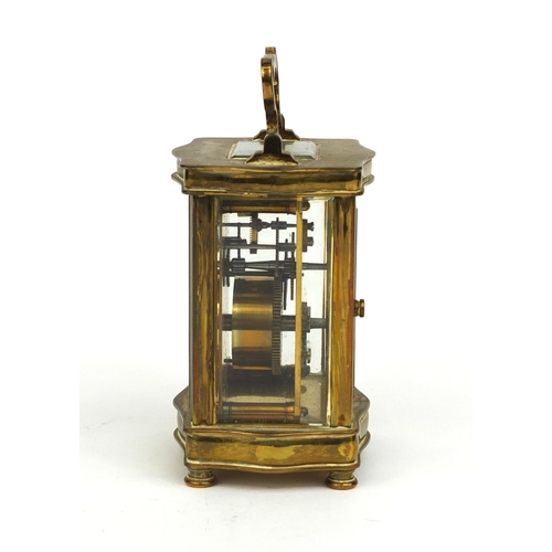 1101 - French brass cased carriage clock with bevelled glass, enamelled dial and Roman Numerals, 11.5cm hig... 