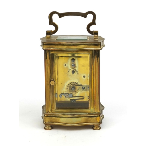 1101 - French brass cased carriage clock with bevelled glass, enamelled dial and Roman Numerals, 11.5cm hig... 