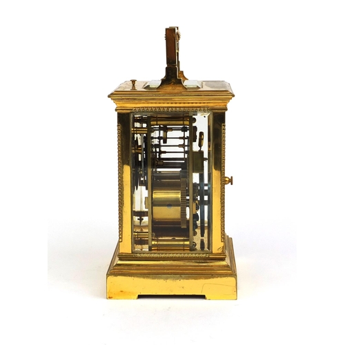 1096 - Henri Jacot of Paris brass cased repeating carriage clock, with bevelled glass, enamelled dial and A... 