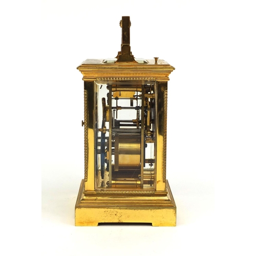 1096 - Henri Jacot of Paris brass cased repeating carriage clock, with bevelled glass, enamelled dial and A... 