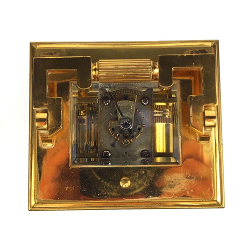 1096 - Henri Jacot of Paris brass cased repeating carriage clock, with bevelled glass, enamelled dial and A... 