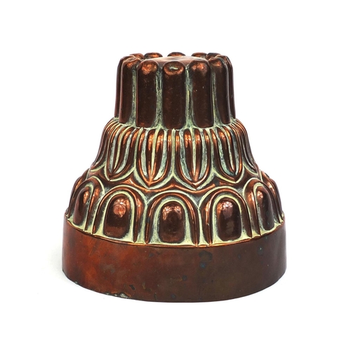49 - Victorian copper jelly mould, stamped Bennington Jermyn St to the rim, 13cm high
