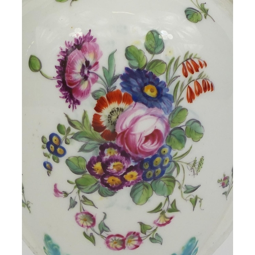 671 - 19th century French twin handled porcelain urn shaped vase hand painted with panels of flowers, 24cm... 