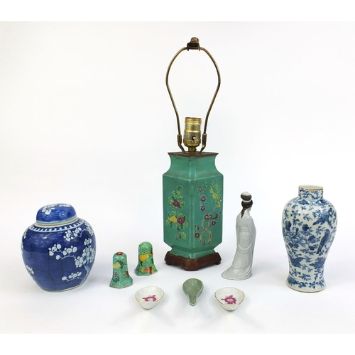 458 - Group of Chinese ceramics including Blanc De Chine figure, blue and white baluster vase hand painted... 
