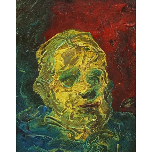 1300 - After Frank Auerbach - Oil onto panel, male portrait, signed, inscribed verso, framed, 26.5cm x 21cm... 