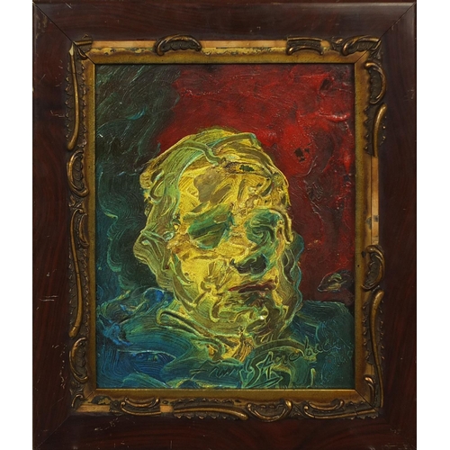 1300 - After Frank Auerbach - Oil onto panel, male portrait, signed, inscribed verso, framed, 26.5cm x 21cm... 