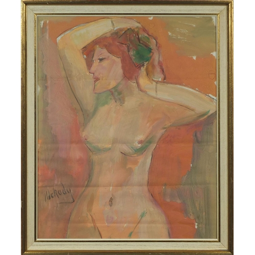 1287 - Watercolour onto paper, top half portrait, young nude female, bearing a signature Makady, framed, 66... 