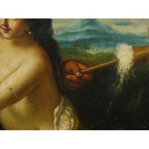 1122 - 19th century oil onto canvas, Samson and Delilah, framed, 47cm x 39cm excluding the frame