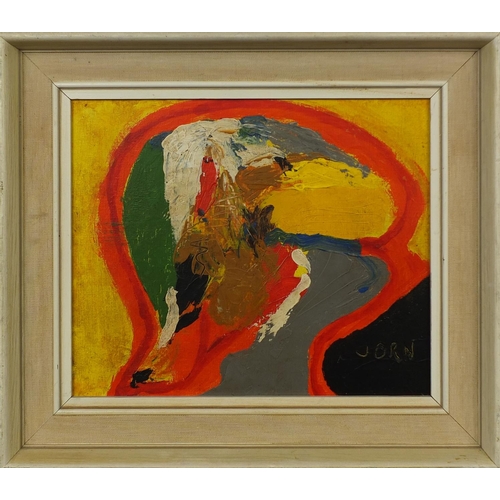 1284 - Oil onto canvas, abstract composition, bearing a signature Jorn, bearing a James Bourlet & Sons Ltd ... 