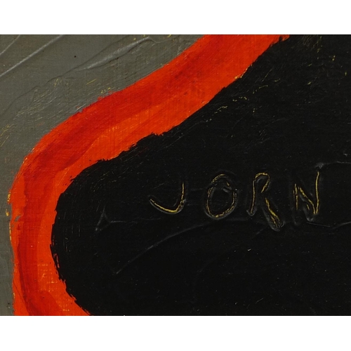 1284 - Oil onto canvas, abstract composition, bearing a signature Jorn, bearing a James Bourlet & Sons Ltd ... 