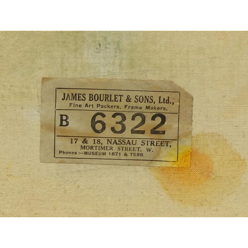 1284 - Oil onto canvas, abstract composition, bearing a signature Jorn, bearing a James Bourlet & Sons Ltd ... 