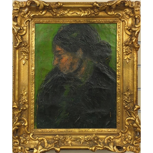 1184 - Continental school oil onto canvas, female top half portrait, bearing a signature Nonell 1916 to the... 