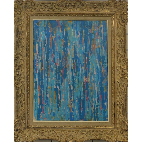 1204 - Oil onto canvas abstract composition, bearing a signature Larskoy, mounted and ornately framed, 59cm... 