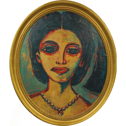1121 - Post impressionist oval oil onto canvas, exotic female portrait, bearing a signature Van Dongen and ... 