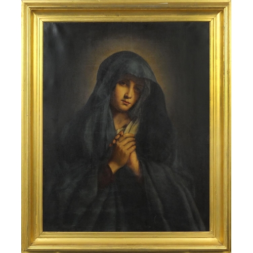 1118 - Pinx Maria Schöffmann - Oil onto canvas, portrait of a Nunn, labels verso, gilt framed, 80cm x 63cm ... 