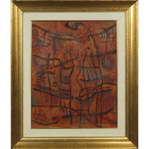 1190 - Oil onto canvas abstract composition, bearing a signature Comile Sauter '57, inscribed verso, mounte... 