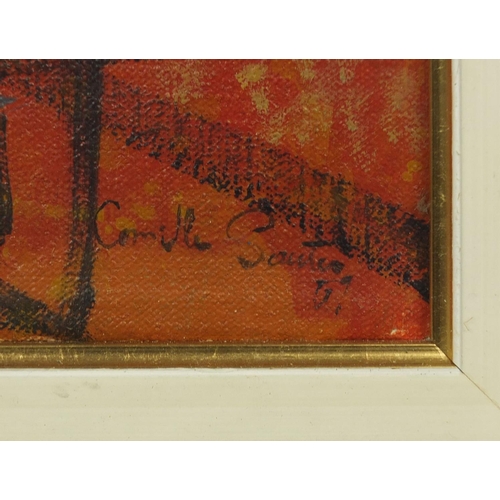 1190 - Oil onto canvas abstract composition, bearing a signature Comile Sauter '57, inscribed verso, mounte... 