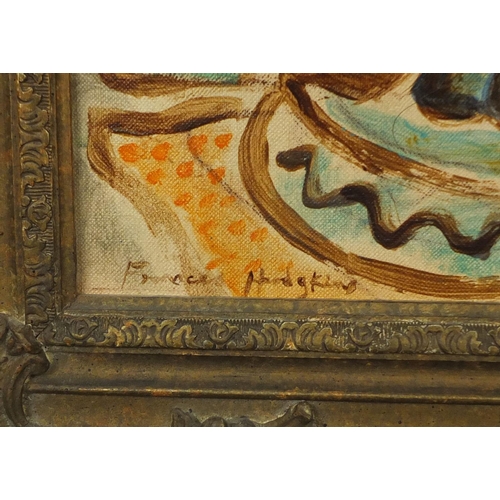 1172 - Oil onto canvas, still life fruit, bearing a signature Frances Hodgkins, ornately framed, 31cm x 25c... 