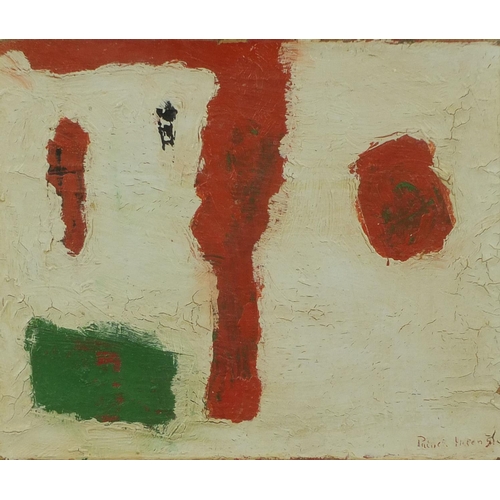 1131 - Oil onto canvas, abstract composition, bearing an indistinct signature Patrick Heron '51, mounted an... 