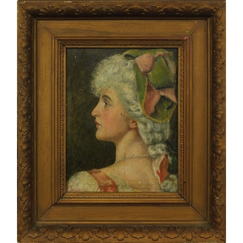 1171 - Oil onto wood panel, head and shoulders portrait, white haired female wearing a pearl necklace, poss... 