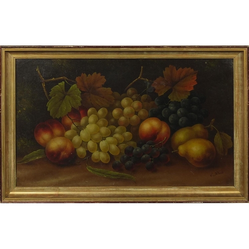 1173 - Edwin Steele - 19th century oil onto canvas, still life fruit, Windsor & Newton stamp and The Rowley... 