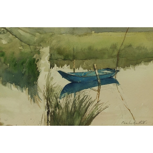 1272 - Charles Bartlett - Watercolour, The Blue Boat, titled and inscribed label verso, mounted and framed,... 