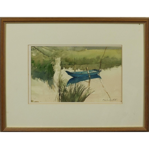 1272 - Charles Bartlett - Watercolour, The Blue Boat, titled and inscribed label verso, mounted and framed,... 