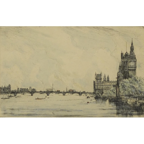 1314 - J W Jackson - Pair of coloured etchings each of Parliament and The River Thames, both mounted and gi... 