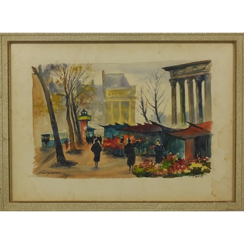 1257 - Guignier 1961 - Watercolour, Parisian market, numbered 17996 verso, framed, 44cm x 32cm excluding th... 