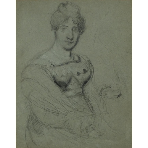 1309 - 19th century charcoal sketch, seated female, inscribed Robert Dixon verso, mounted and framed, 30cm ... 