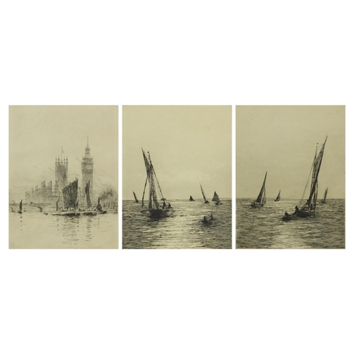 1283 - Roland Langmaid - Three pencil signed black and white etchings, including a pair titled A Summer Sea... 