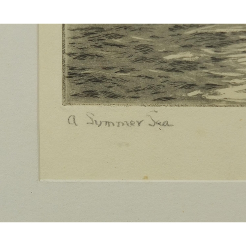 1283 - Roland Langmaid - Three pencil signed black and white etchings, including a pair titled A Summer Sea... 