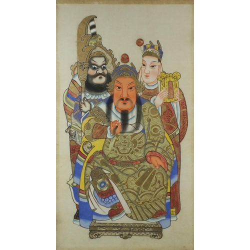 585 - Chinese mixed media onto paper scroll, Emperor wearing a dragon robe, framed, 140cm x 78cm excluding... 