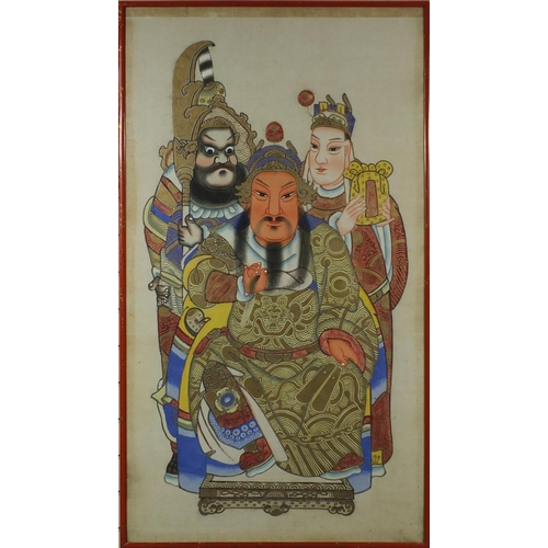 585 - Chinese mixed media onto paper scroll, Emperor wearing a dragon robe, framed, 140cm x 78cm excluding... 