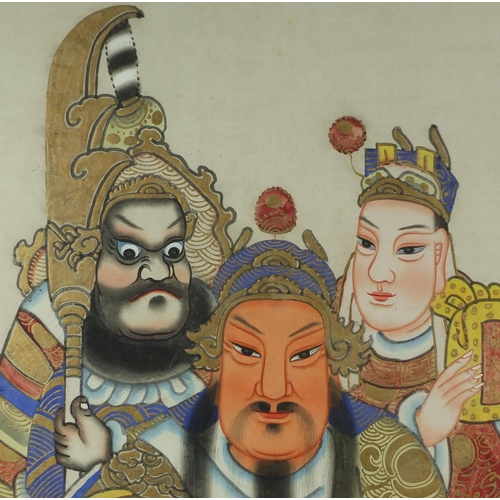 585 - Chinese mixed media onto paper scroll, Emperor wearing a dragon robe, framed, 140cm x 78cm excluding... 