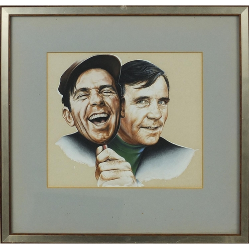 1206 - Gouache onto card, Norman Wisdom holding a face mask, commissioned by the TV times magazine in the 1... 