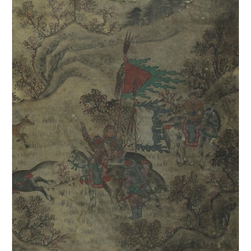 567 - Choson Dynasty Korean painting, hunting scene, often given as gifts to retiring Military Officers, t... 