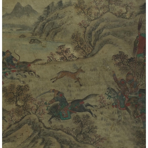 567 - Choson Dynasty Korean painting, hunting scene, often given as gifts to retiring Military Officers, t... 