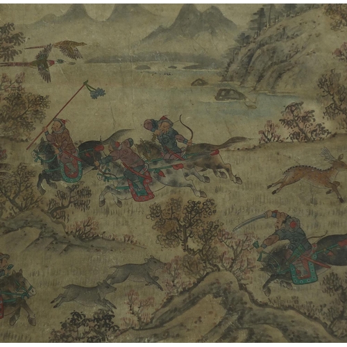 567 - Choson Dynasty Korean painting, hunting scene, often given as gifts to retiring Military Officers, t... 