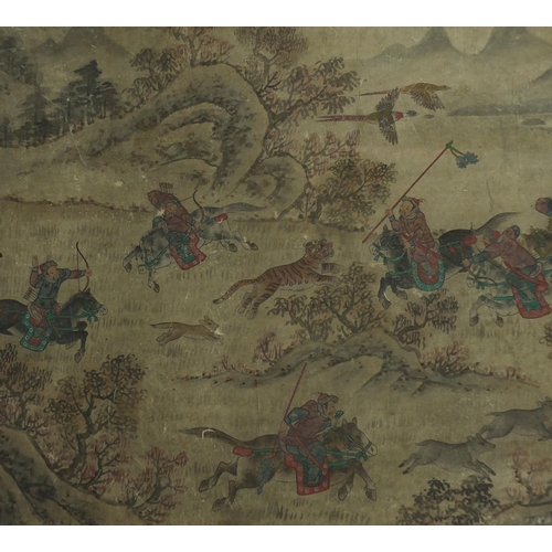 567 - Choson Dynasty Korean painting, hunting scene, often given as gifts to retiring Military Officers, t... 