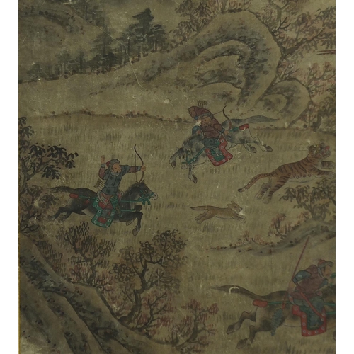 567 - Choson Dynasty Korean painting, hunting scene, often given as gifts to retiring Military Officers, t... 