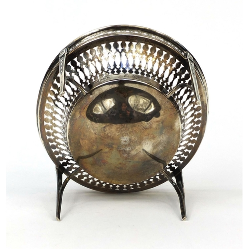 841 - Asprey silver footed bon bon dish with pierced decoration, Sheffield 1912, 10cm high x 15cm in diame... 