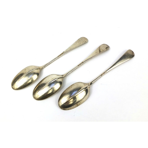 898 - Three rat tail silver spoons, Sheffield 1951, 21cm long, approximate weight 231.8g